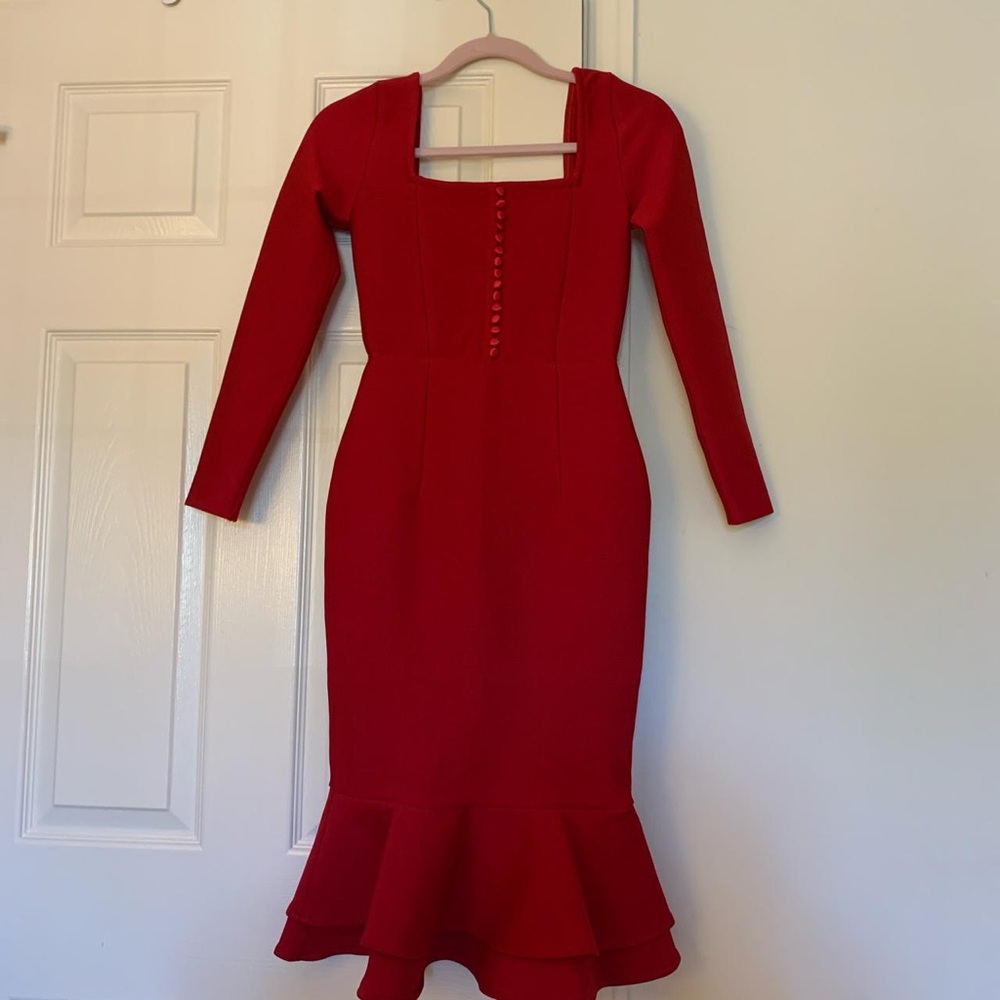 LONG SLEEVE RED BANDAGE DRESS - Picture 3 of 3